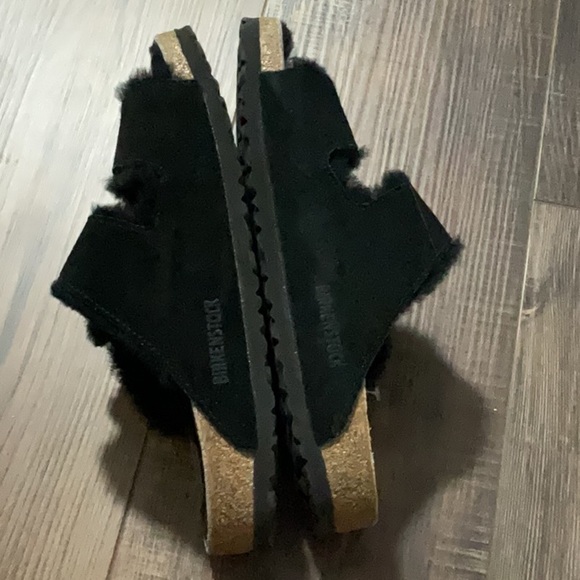 Black Fuzzy Birkenstock Slide Sandals - Picture 2 of 3